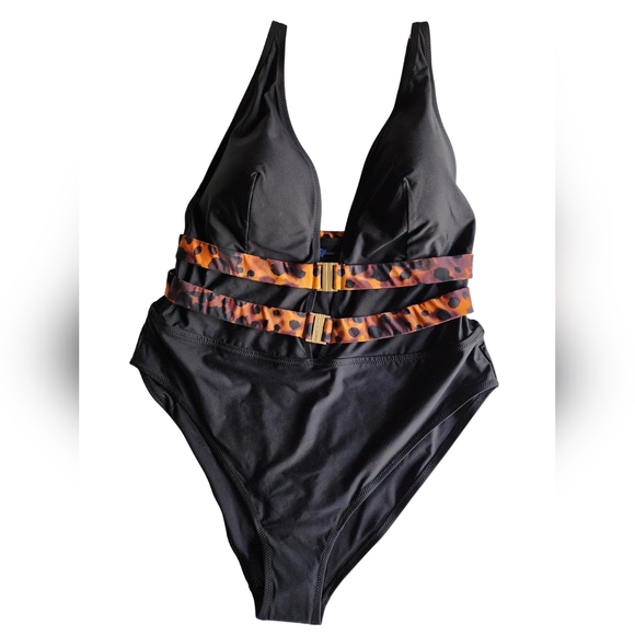 fox & royal Other - NWT Fox & Royal "Vibeka" 1-Piece Swimsuit - Black Leopard & Gold Accents Side: M